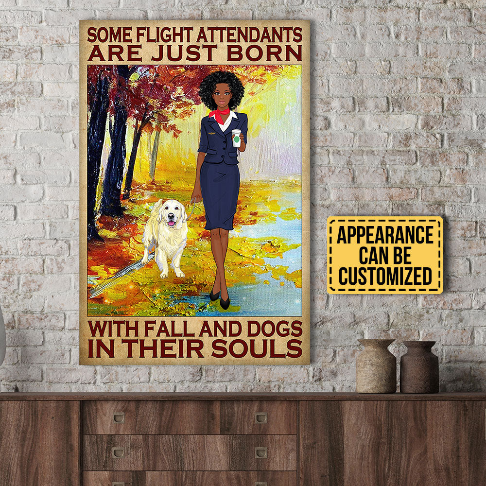 Personalized Some Flight Attendant Are Just Born With Fall And Dogs In Their Souls Poster & Canvas