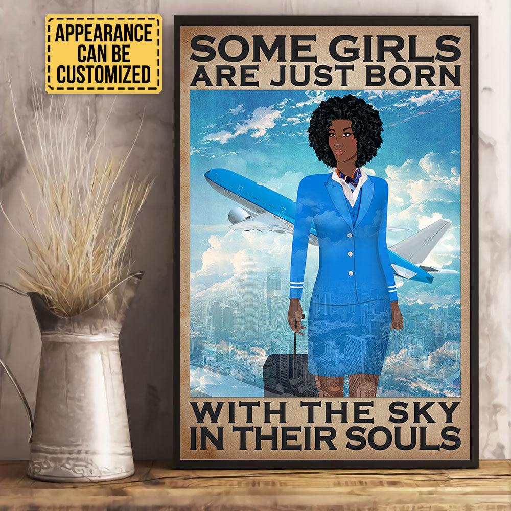 Personalized Flight Attendant Some Girls Are Just Born With The Sky In Their Souls Poster & Canvas