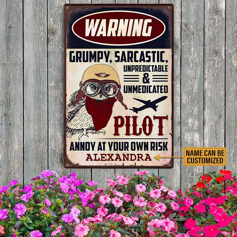 Personalized Pilot Warning Metal Sign