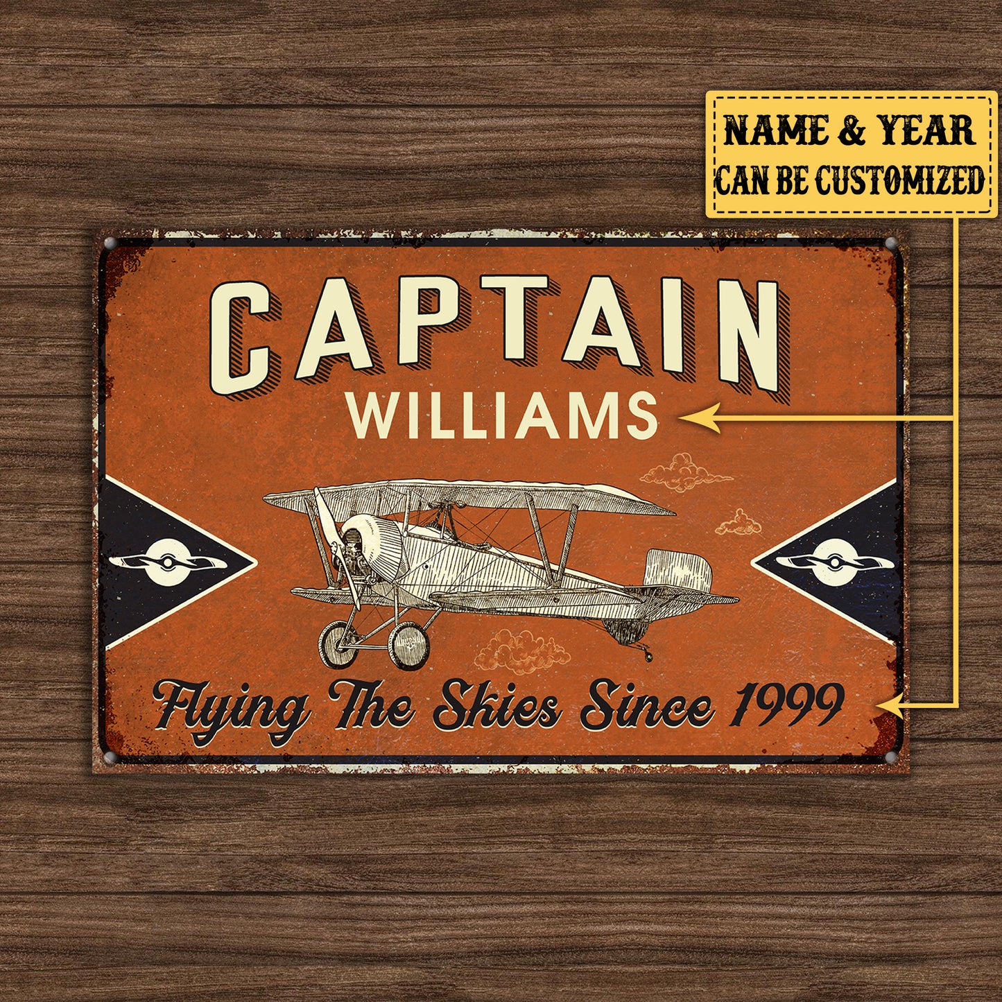 Personalized Pilot Captain Fly The Skies Metal Sign
