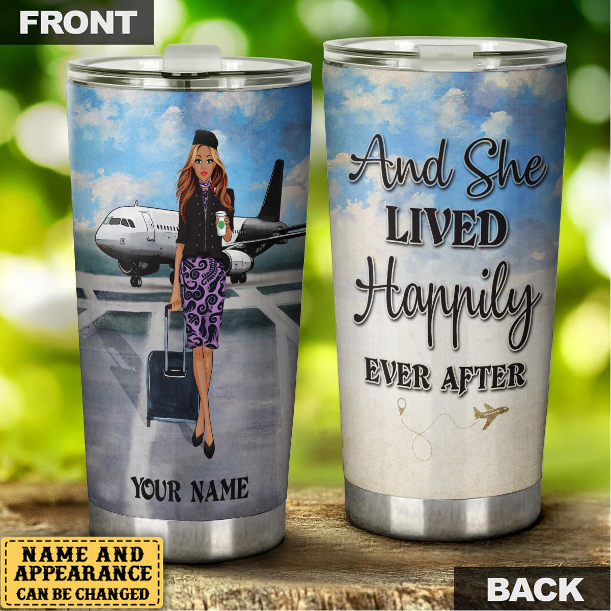 Personalized Flight Attendant And She Lived Happily Ever After Tumbler