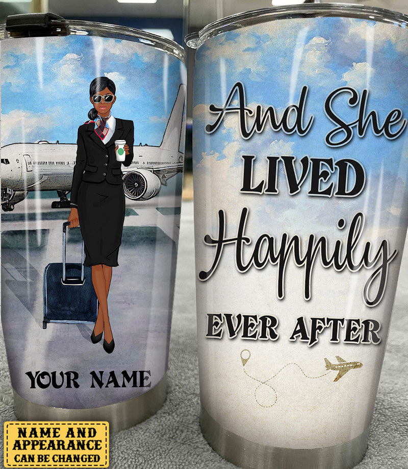 Personalized Flight Attendant And She Lived Happily Ever After Tumbler