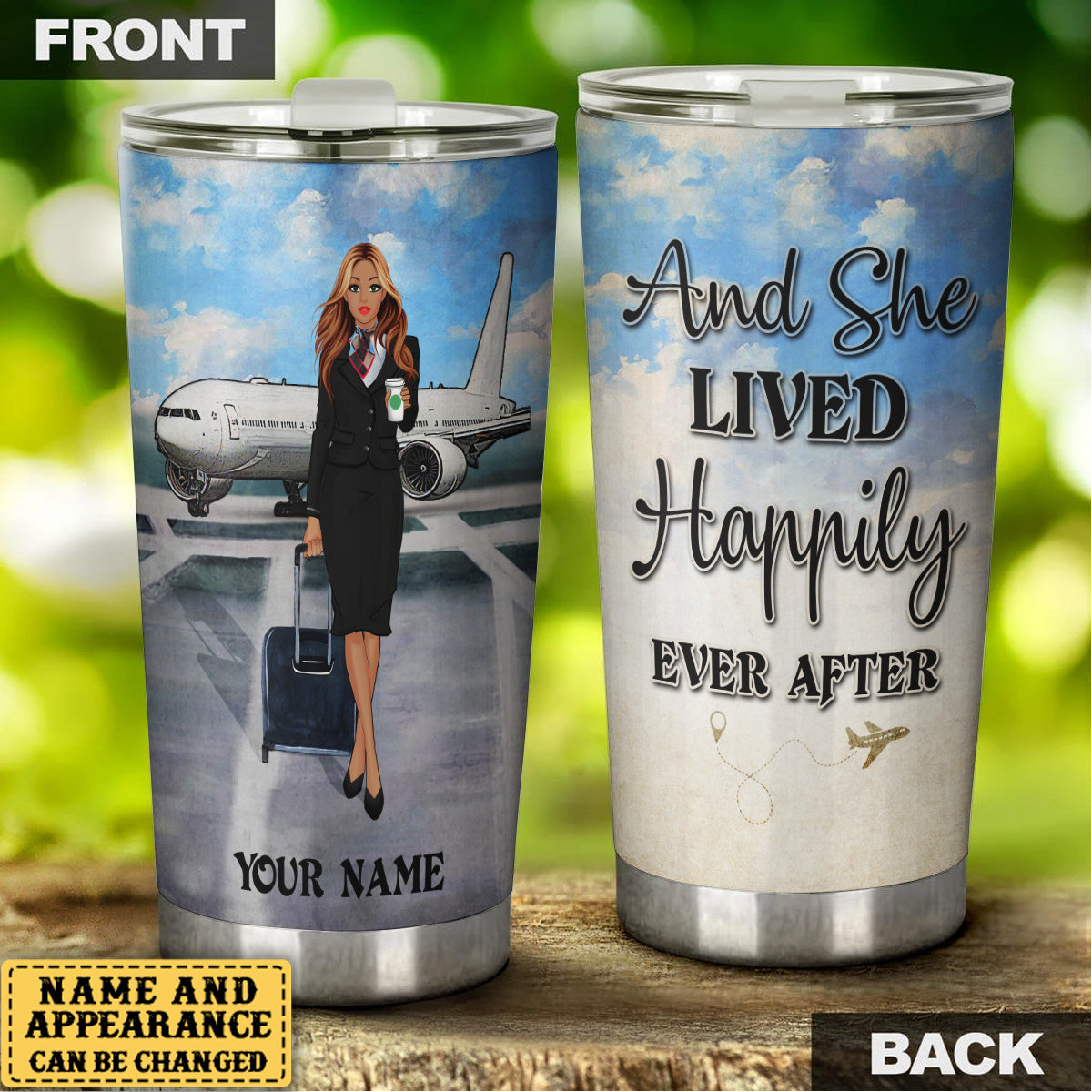 Personalized Flight Attendant And She Lived Happily Ever After Tumbler