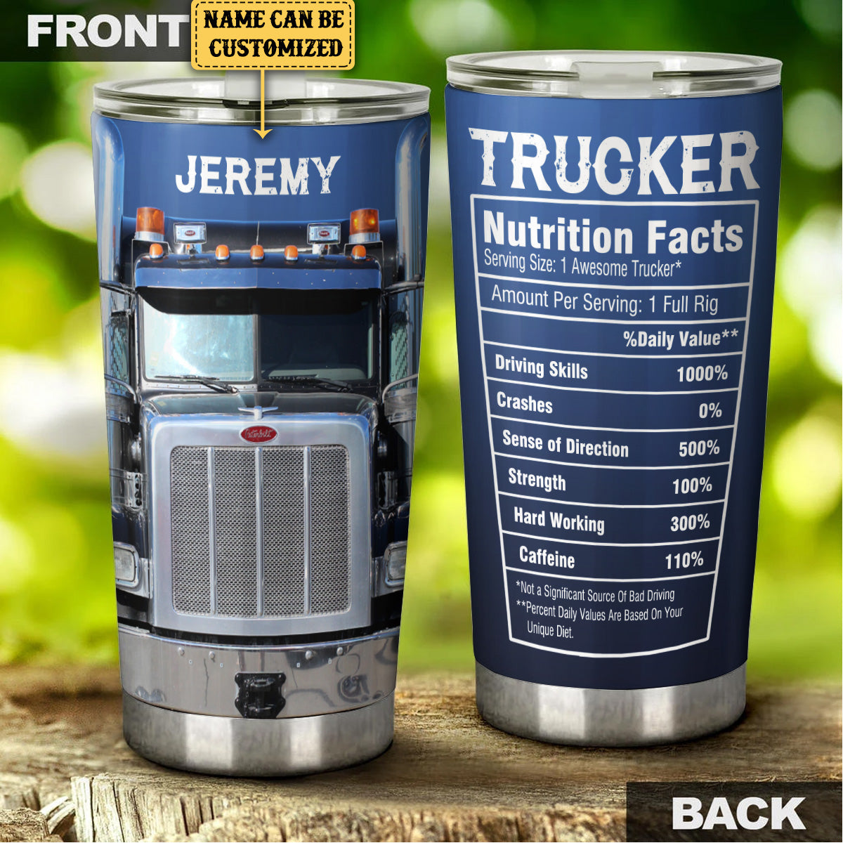 Personalized Trucker Nutritional Facts Tumbler