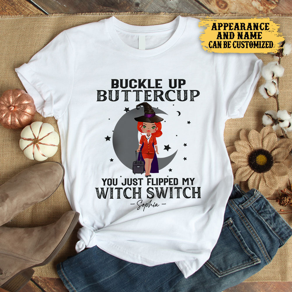 Personalized You Just Flipped My Witch Switch Flight Attendant Halloween Shirt