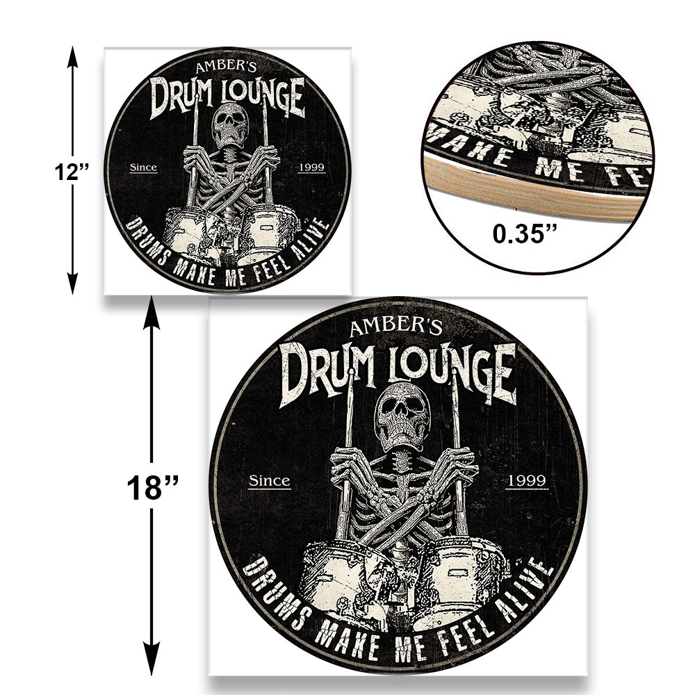 Personalized Drum Lounge Wood Round Sign