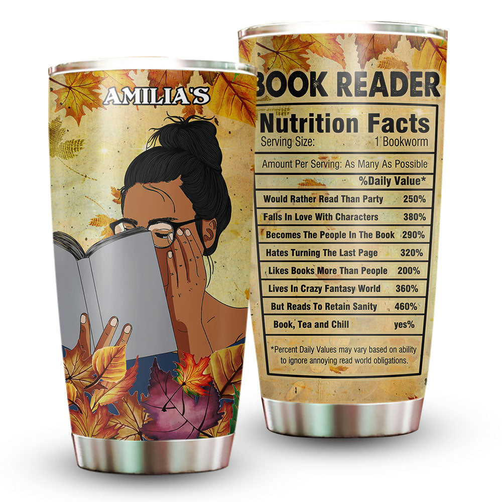 Personalized Book Reader Nutritional Facts Tumbler