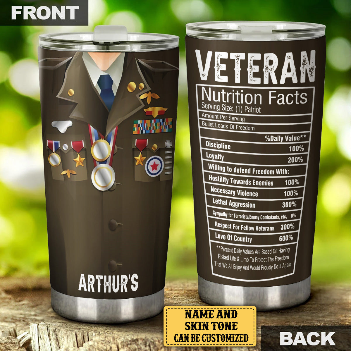 Personalized Veteran Nutritional Facts Tumbler