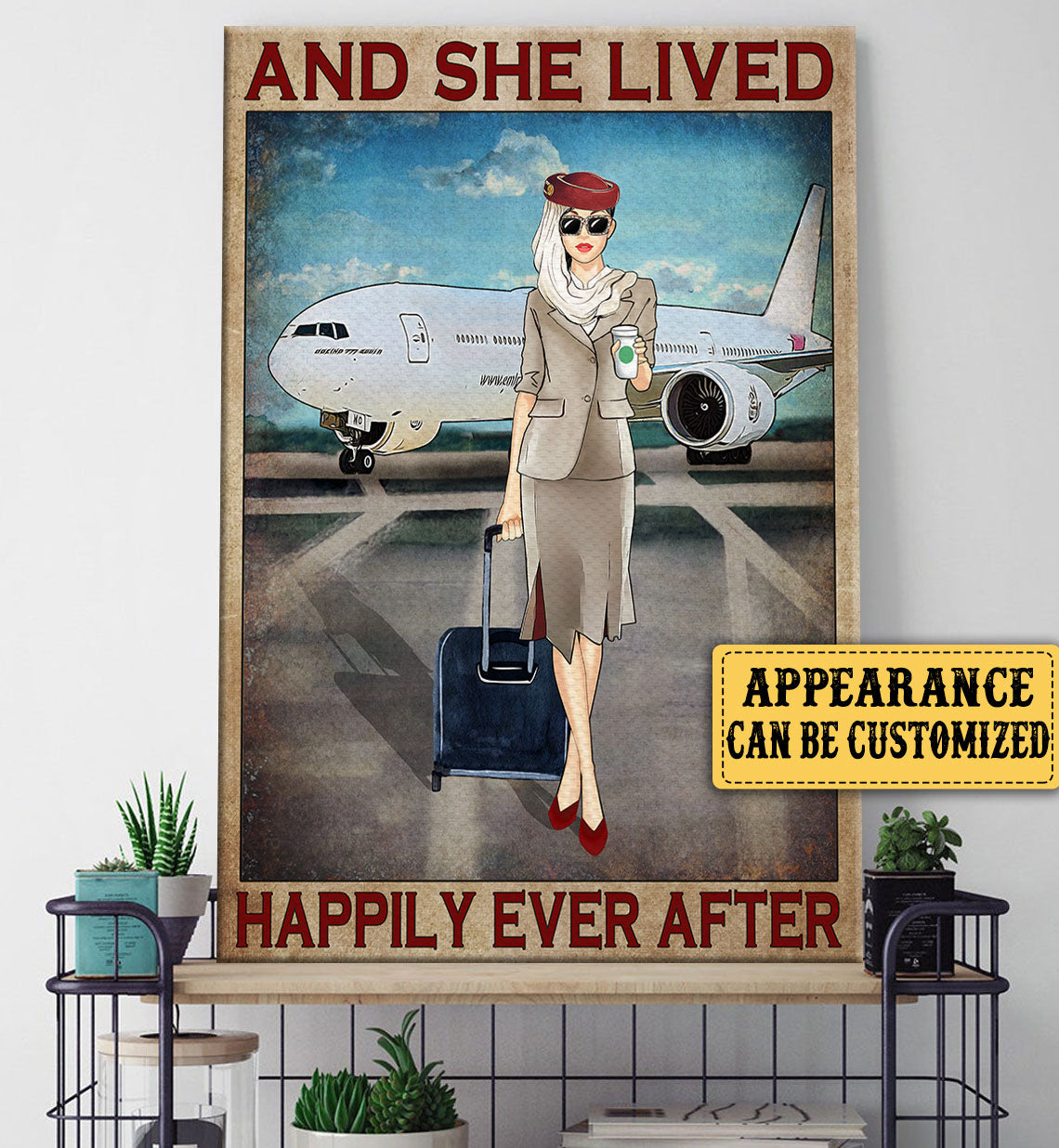 Personalized Flight Attendant And She Lived Happily Ever After Poster & Canvas