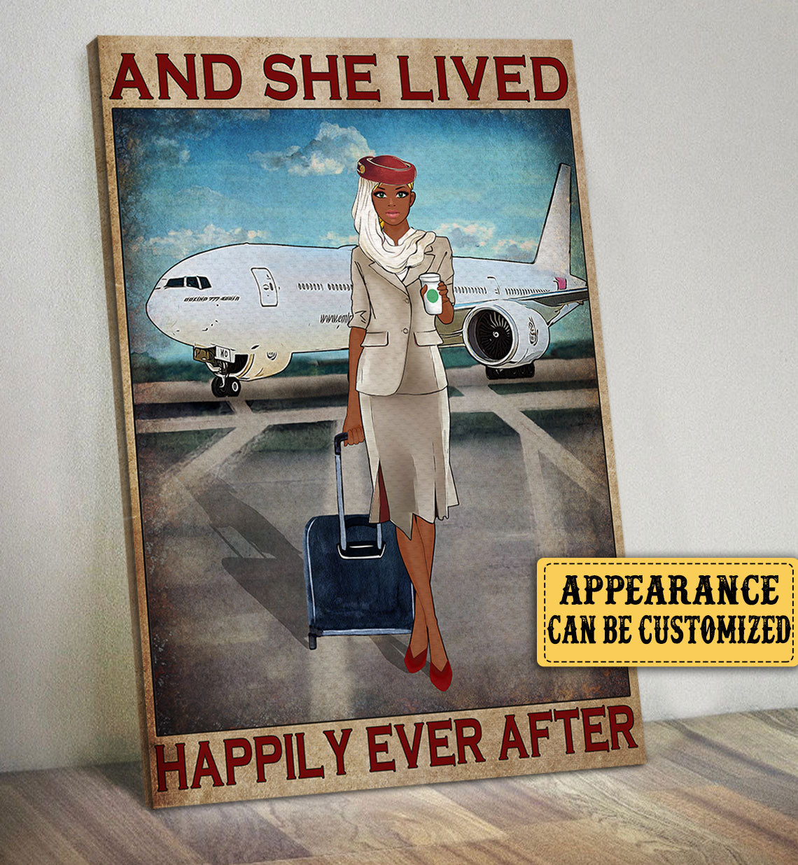 Personalized Flight Attendant And She Lived Happily Ever After Poster & Canvas