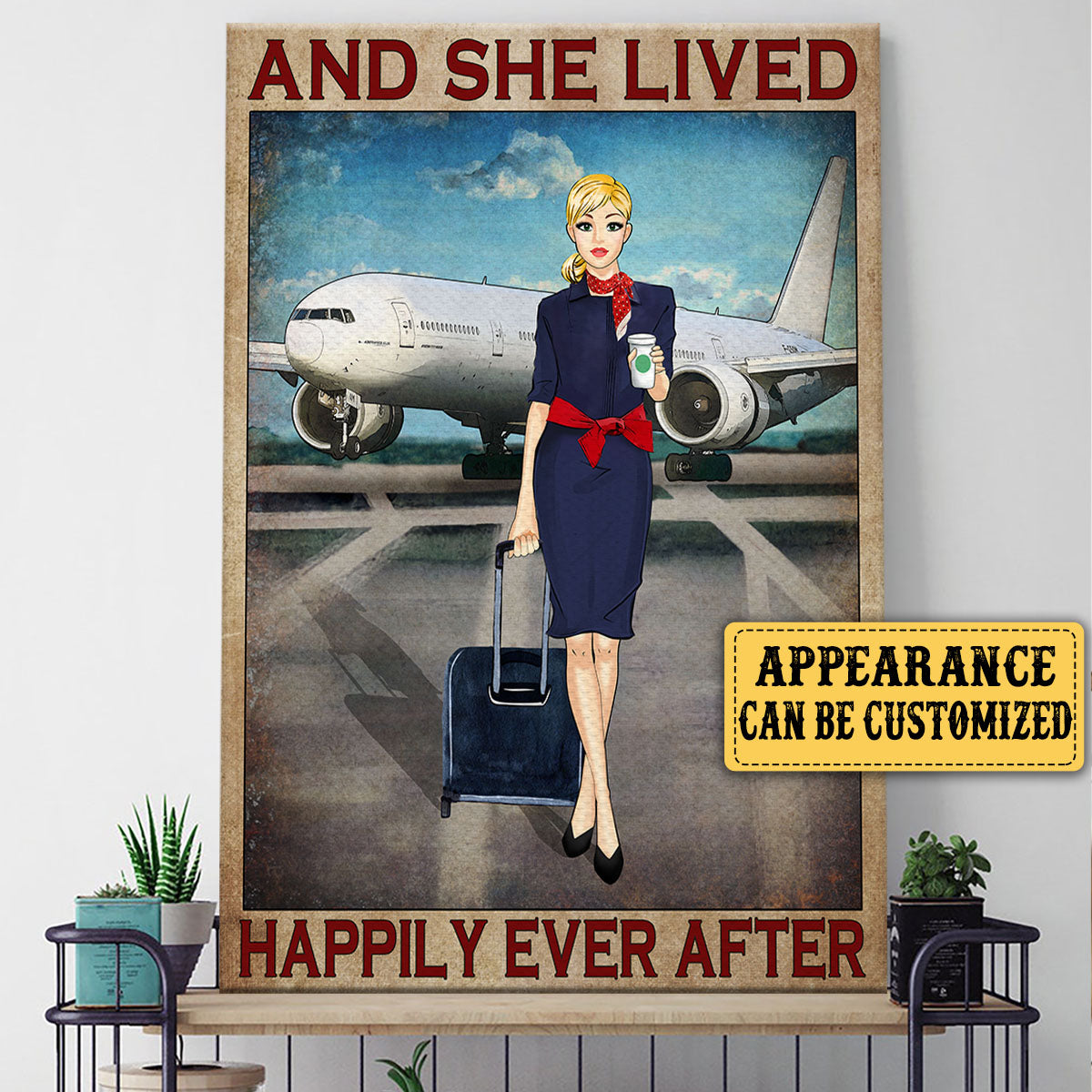 Personalized Flight Attendant And She Lived Happily Ever After Poster & Canvas