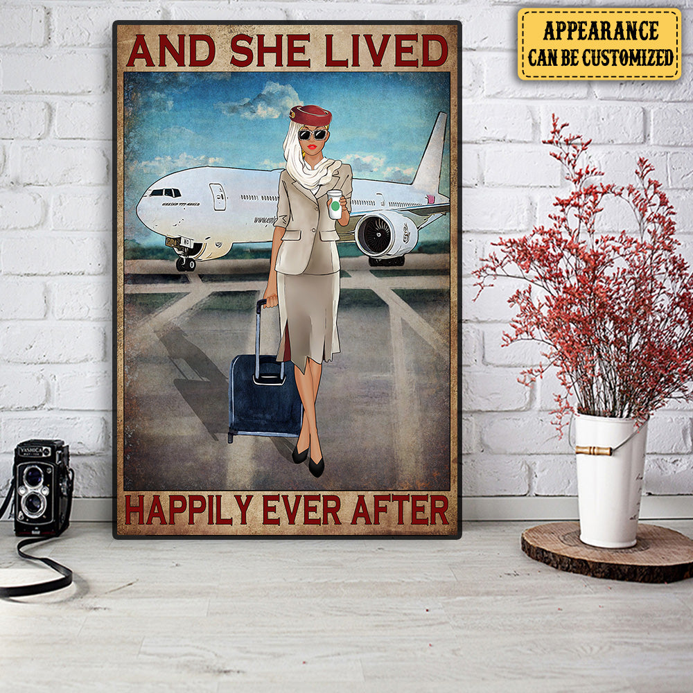 Personalized Flight Attendant And She Lived Happily Ever After Poster & Canvas