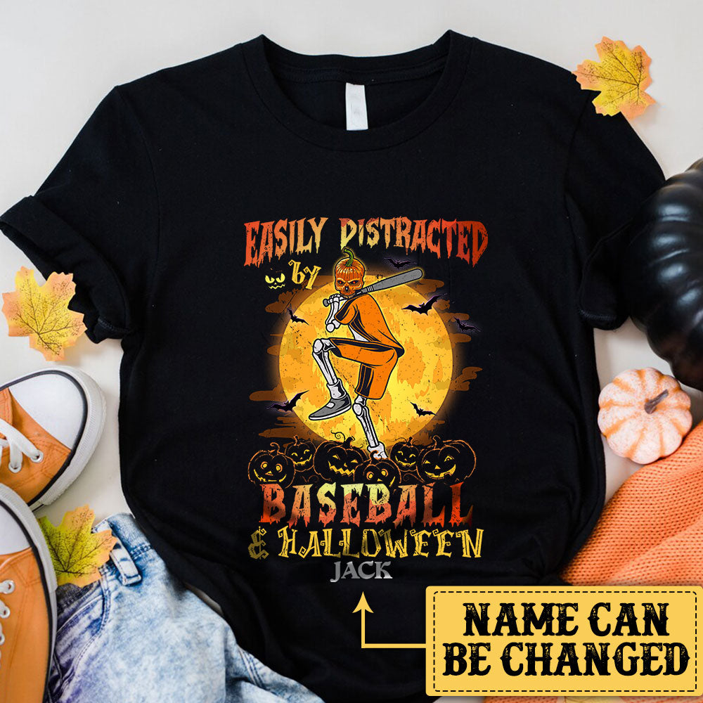 Personalized Easily Distracted By Baseball And Halloween Shirt