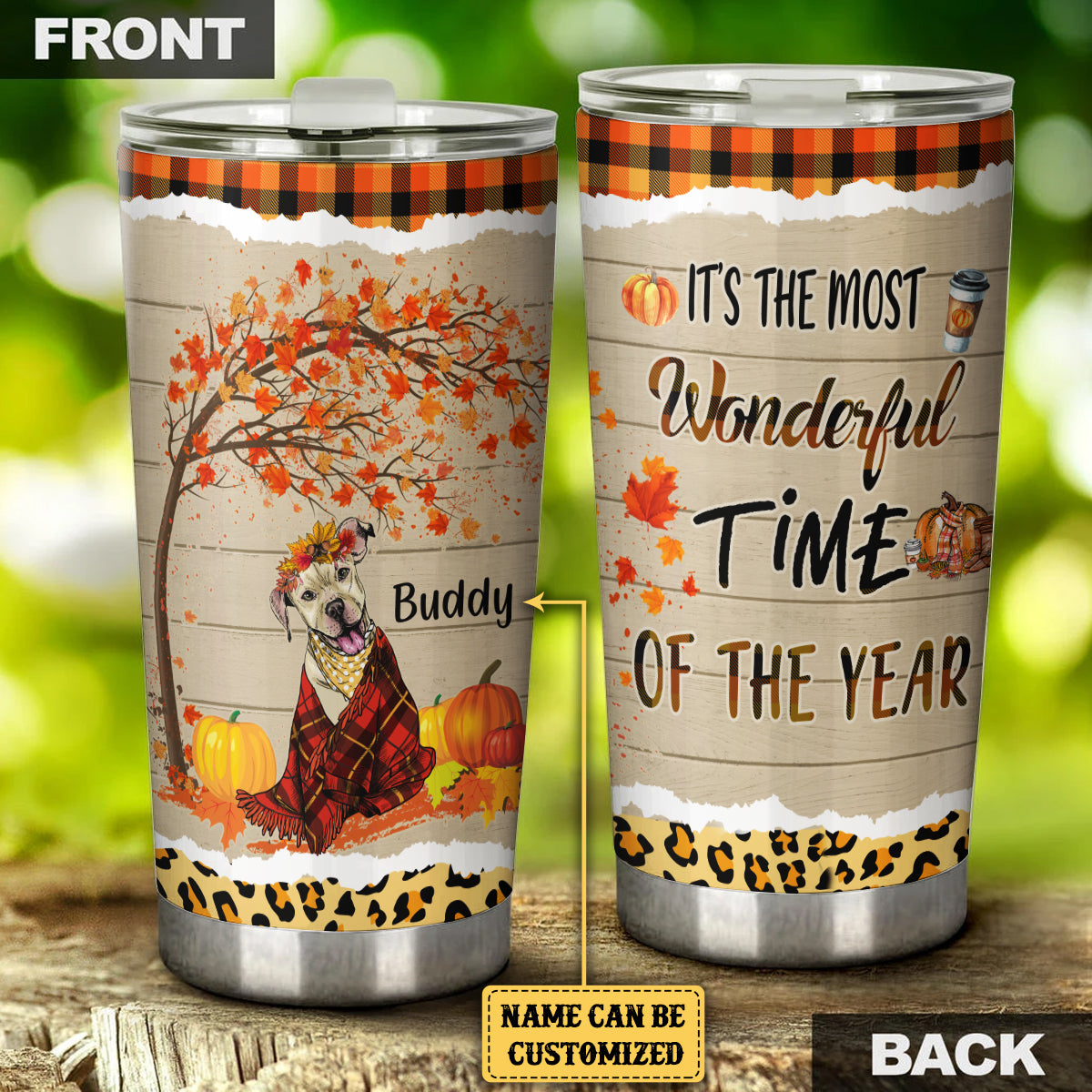 Personalized It's The Most Wonderful Time Of The Year Pitbull Dog Tumbler