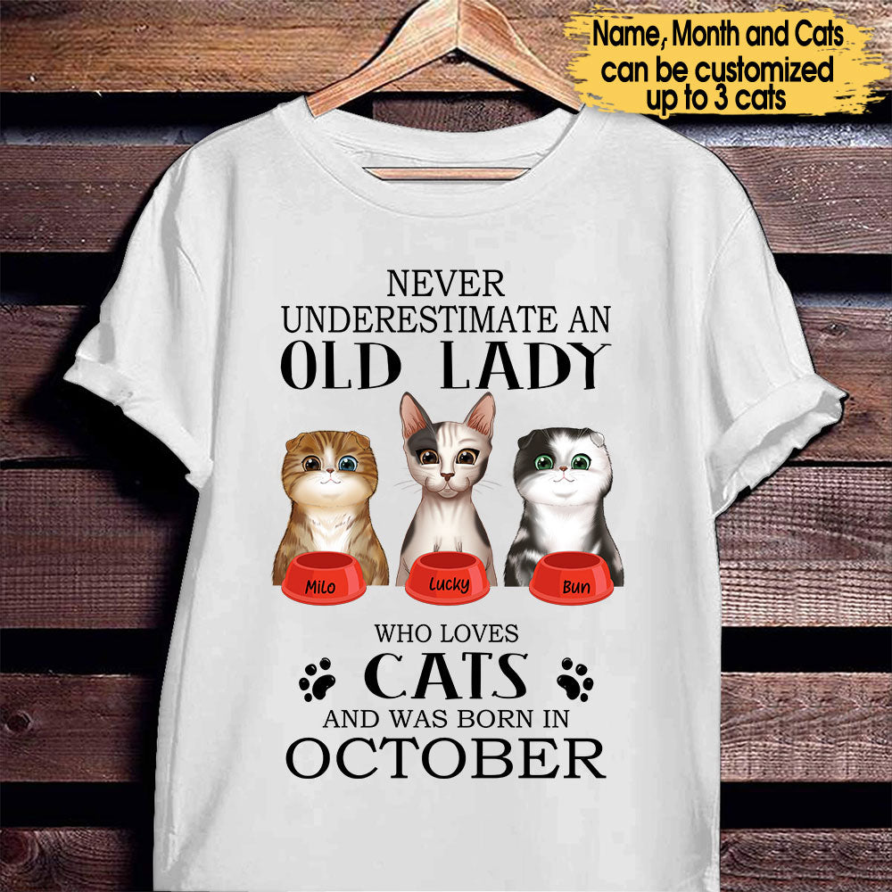 Personalized Never Underestimate An Old Lady Who Loves Cats Birthday Shirt