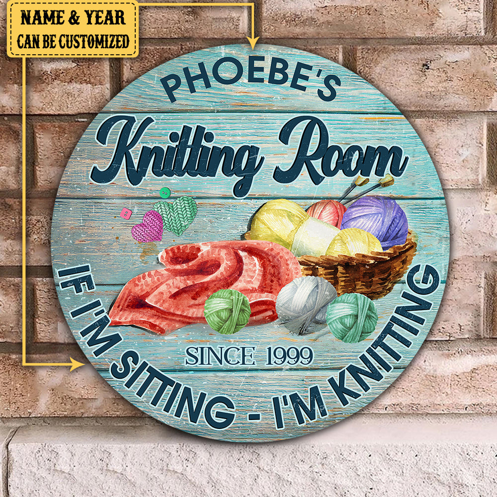 Personalized Knitting Room Wood Round Sign