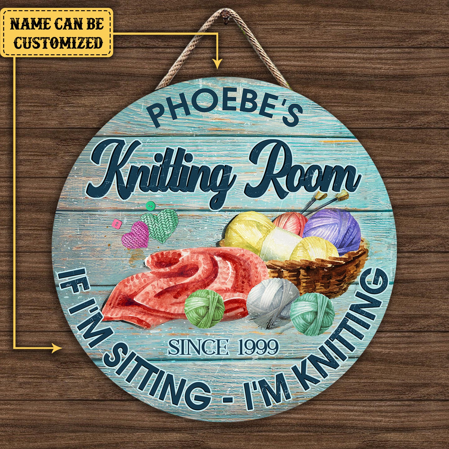 Personalized Knitting Room Wood Round Sign