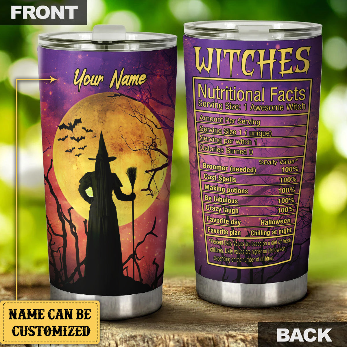 Personalized Witches Nutritional Facts Tumbler