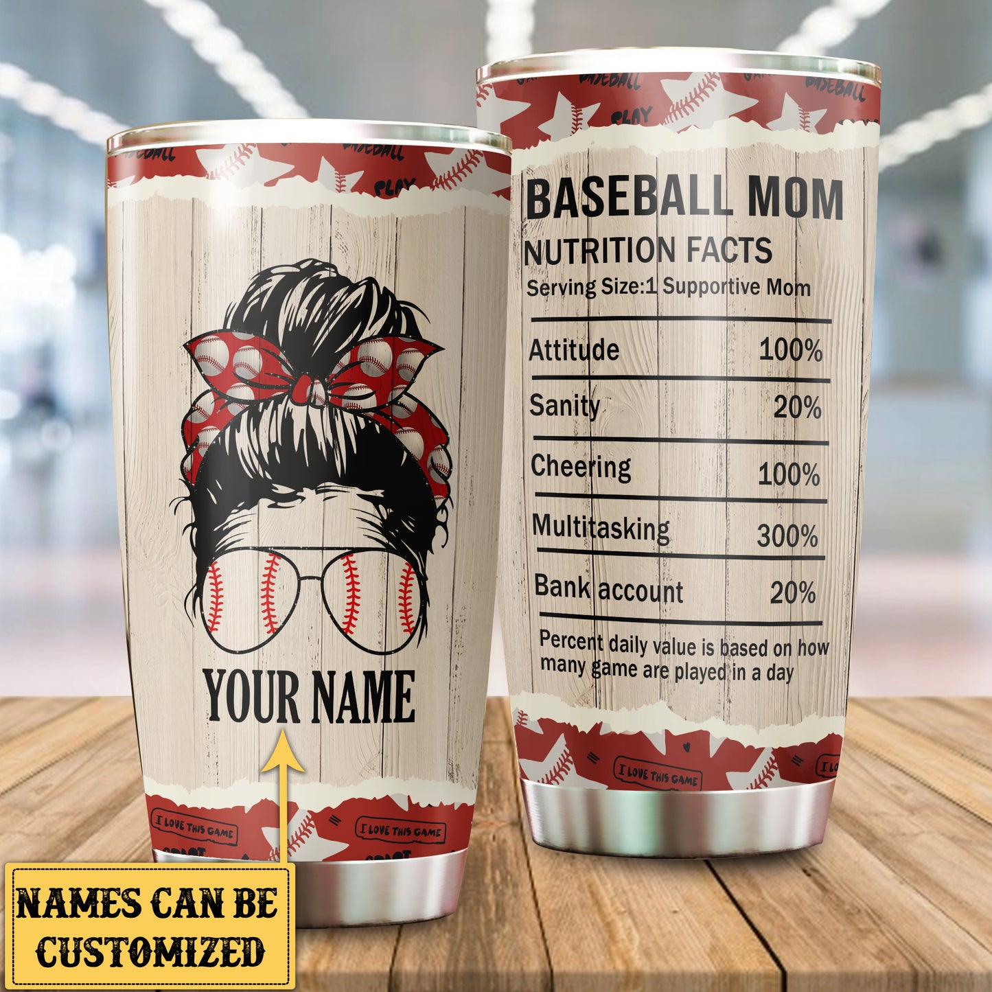Personalized Baseball Mom Nutrition Facts Tumbler