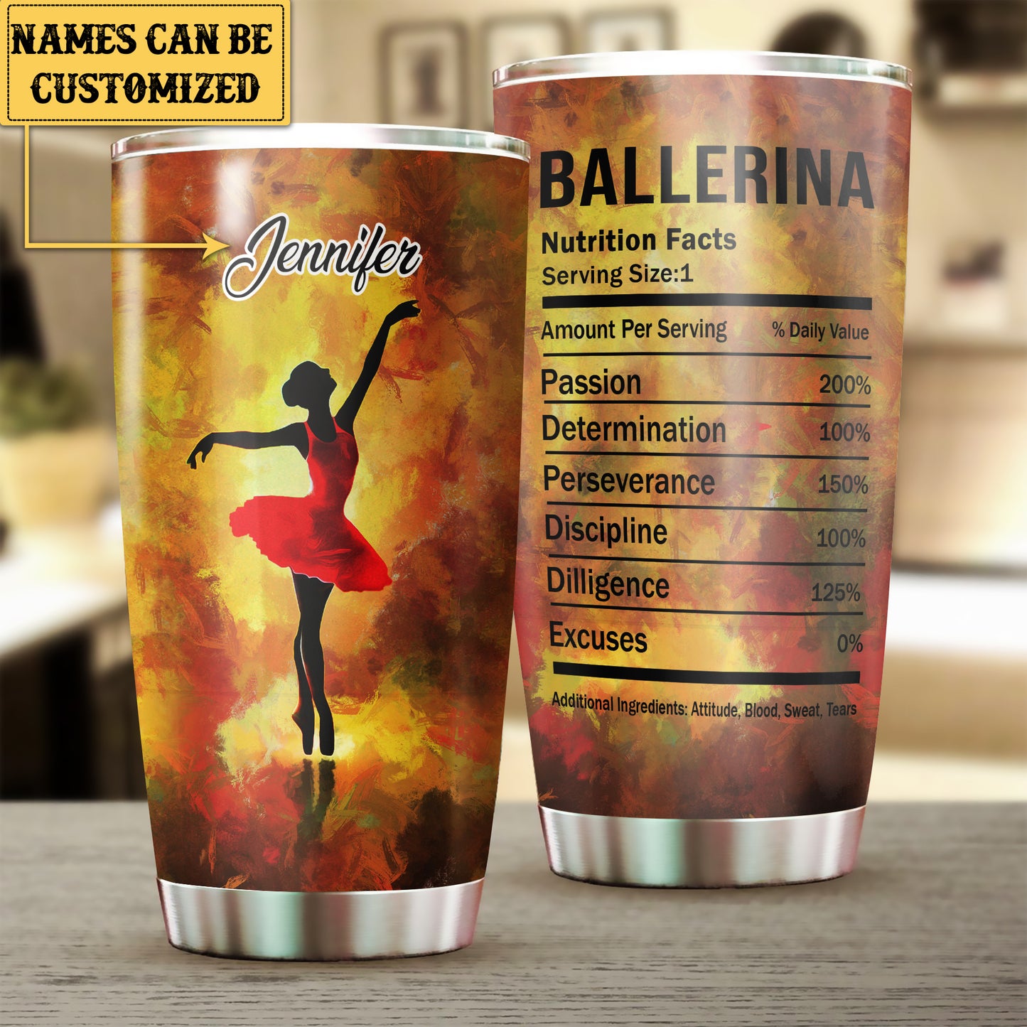 Personalized Ballerina Nutrition Facts Tumbler