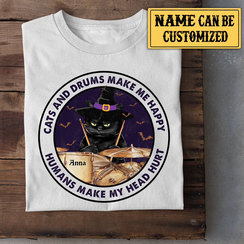 Personalized Cats And Drums Make Me Happy Shirt