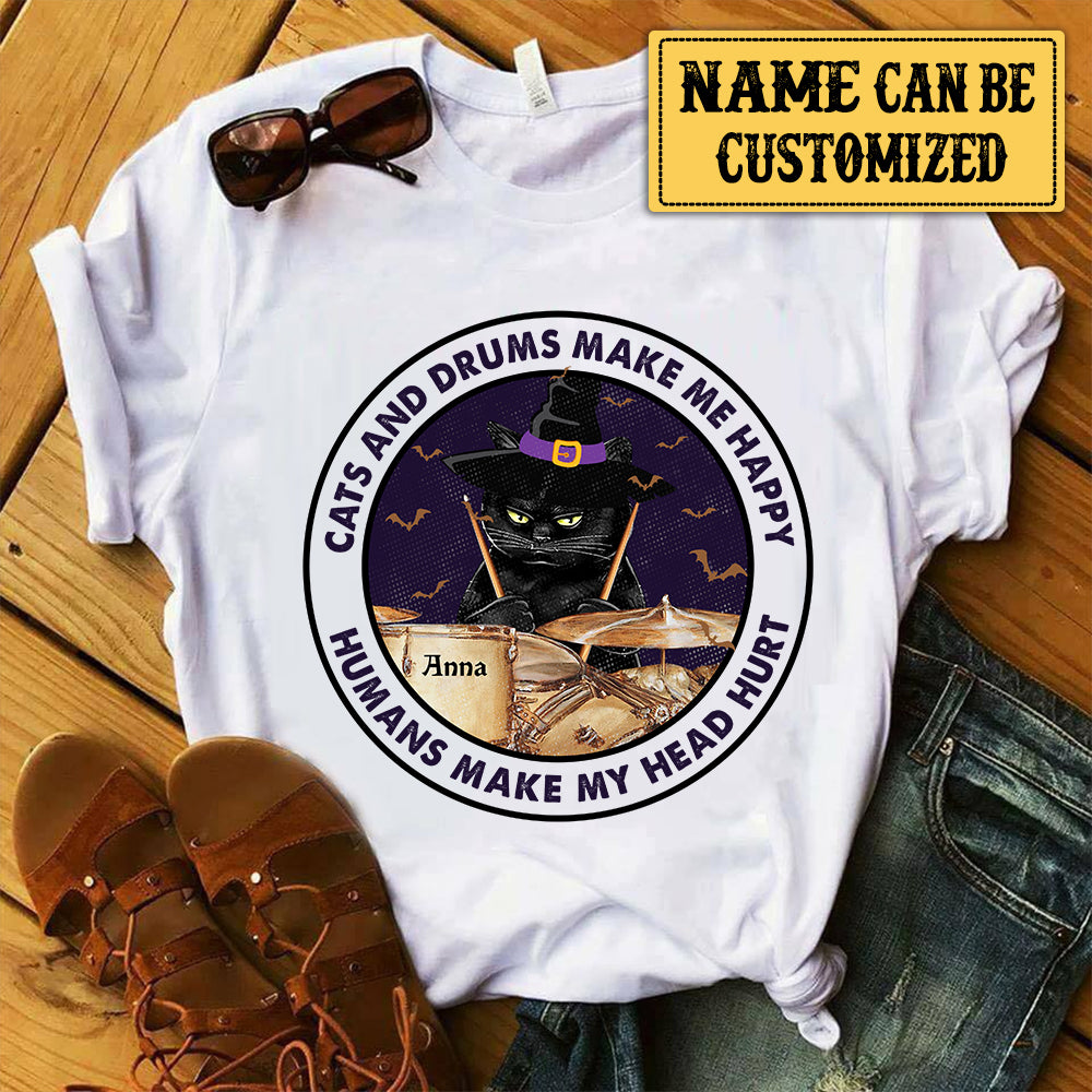 Personalized Cats And Drums Make Me Happy Shirt