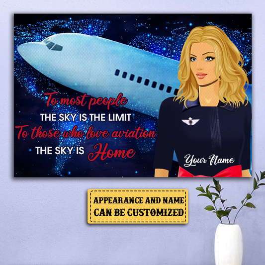 Personalized The Sky Is Home Flight Attendant Poster & Canvas