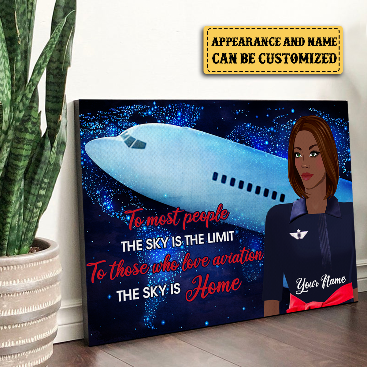 Personalized The Sky Is Home Flight Attendant Poster & Canvas