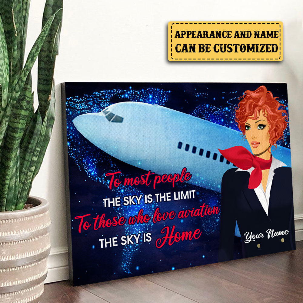 Personalized The Sky Is Home Flight Attendant Poster & Canvas