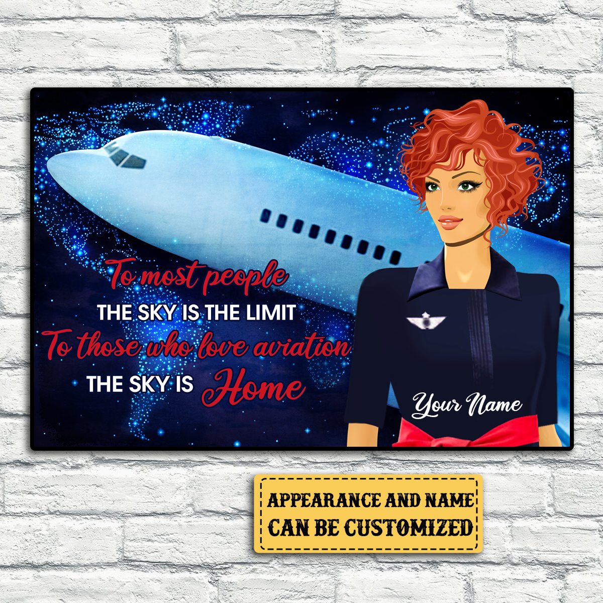 Personalized The Sky Is Home Flight Attendant Poster & Canvas