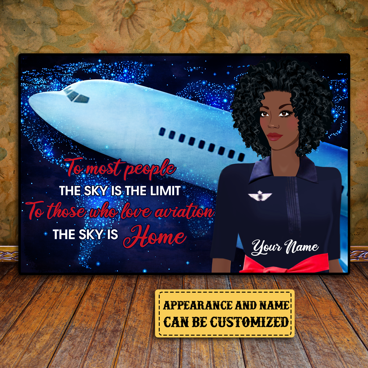Personalized The Sky Is Home Flight Attendant Poster & Canvas