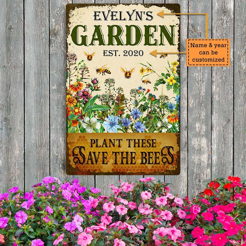 Personalized Garden Plant These Save The Bees Classic Metal Sign