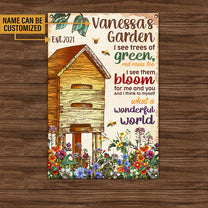 Personalized Bee Garden What A Wonderful World Classic Metal Sign