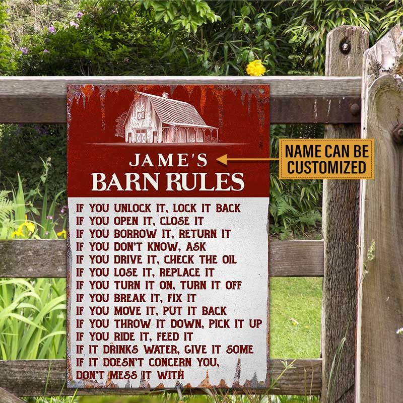 Personalized Barn Rules Classic Metal Sign