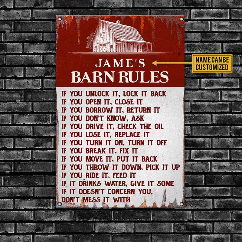 Personalized Barn Rules Classic Metal Sign