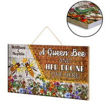 Personalized A Queen Bee And Her Drone Live Here Pallet Wood Rectangle Sign