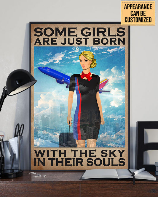 Personalized Flight Attendant Some Girls Are Just Born With The Sky In Their Souls Poster