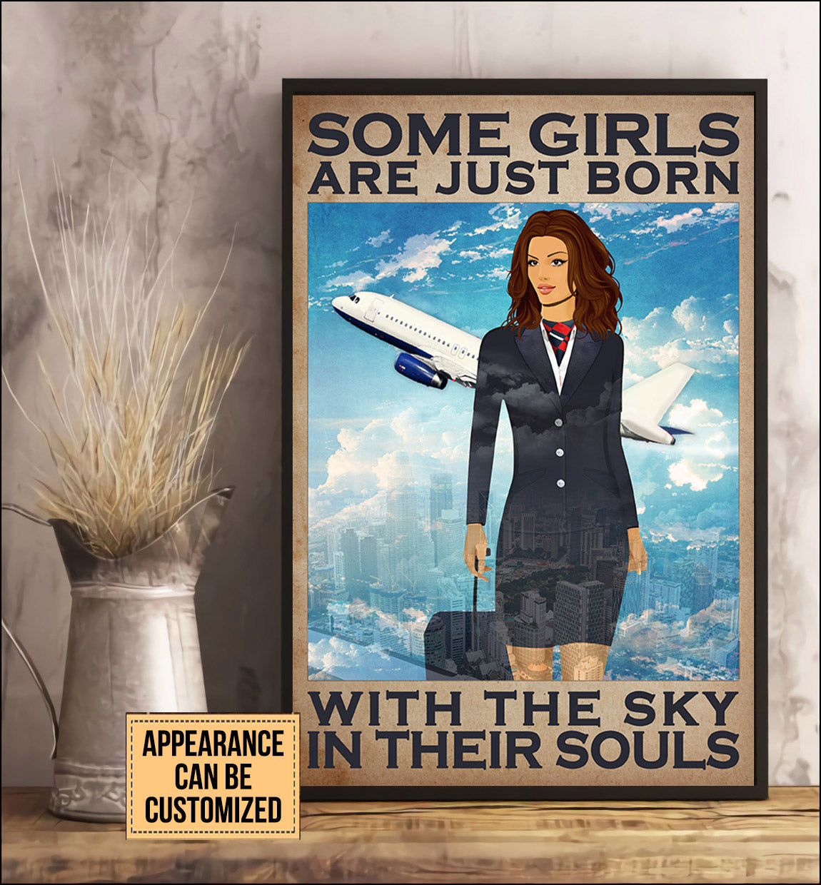 Personalized Flight Attendant Some Girls Are Just Born With The Sky In Their Souls Poster & Canvas