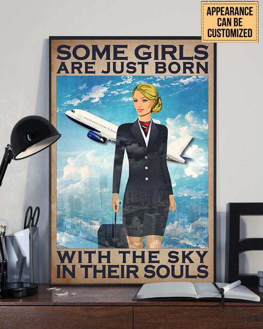 Personalized Flight Attendant Some Girls Are Just Born With The Sky In Their Souls Poster & Canvas