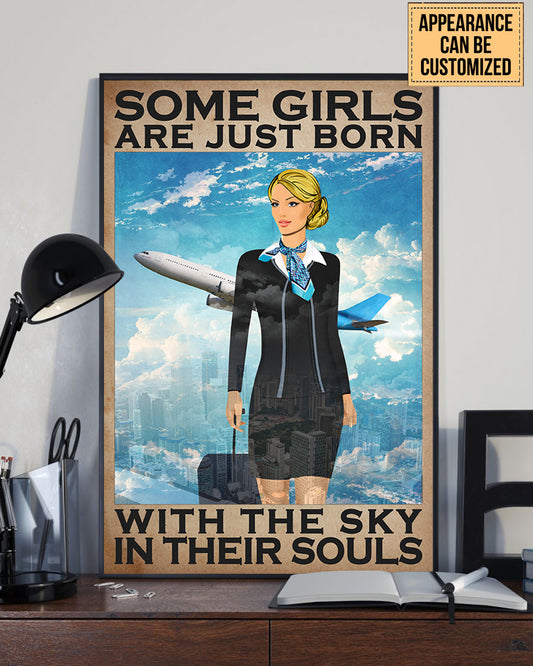 Personalized Flight Attendant Some Girls Are Just Born With The Sky In Their Souls Poster & Canvas