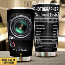 Personalized Photographer Nutritional Facts Tumbler