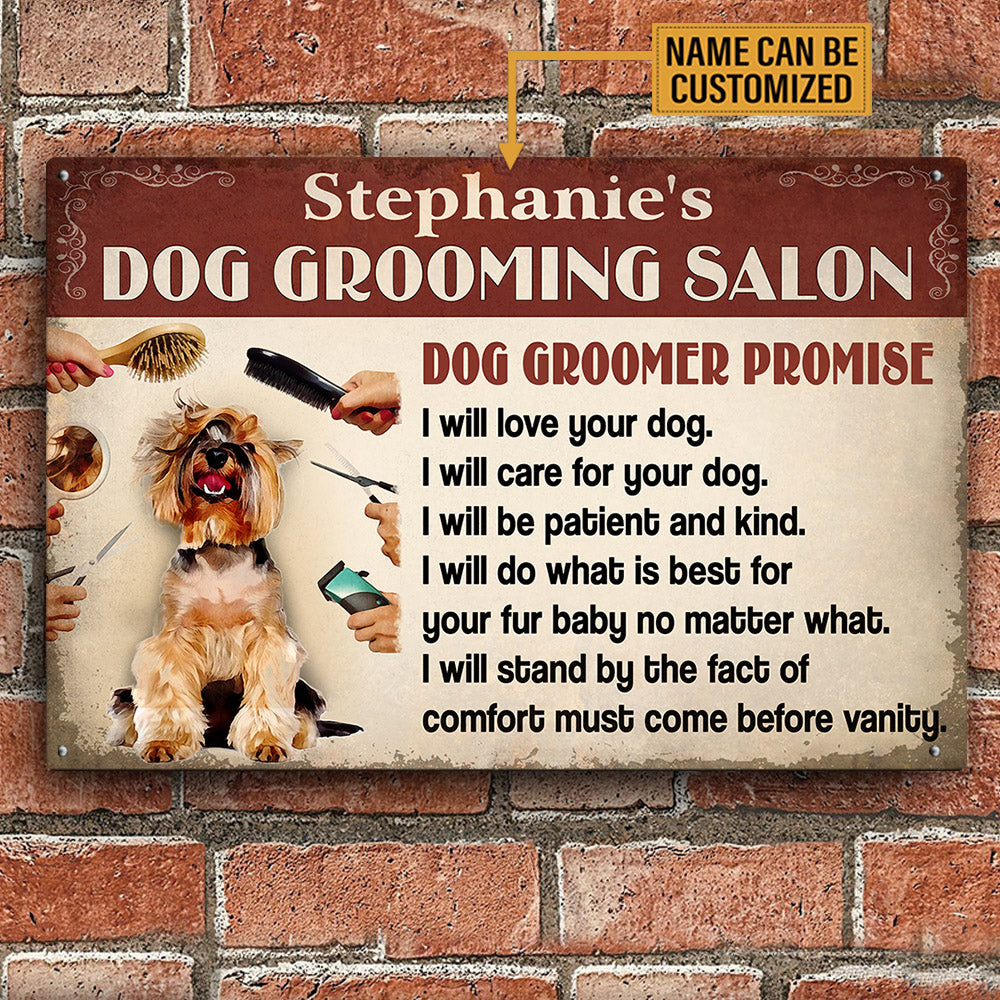 Personalized Dog Grooming Salon Dog Groomer Promise Metal Sign