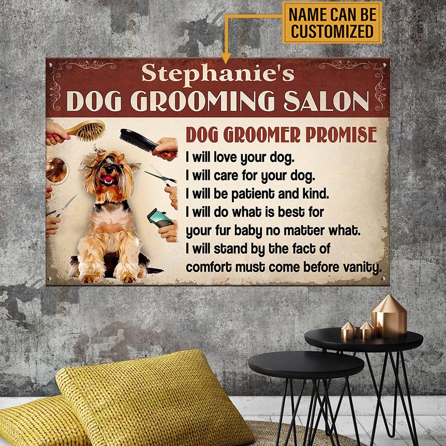 Personalized Dog Grooming Salon Dog Groomer Promise Metal Sign