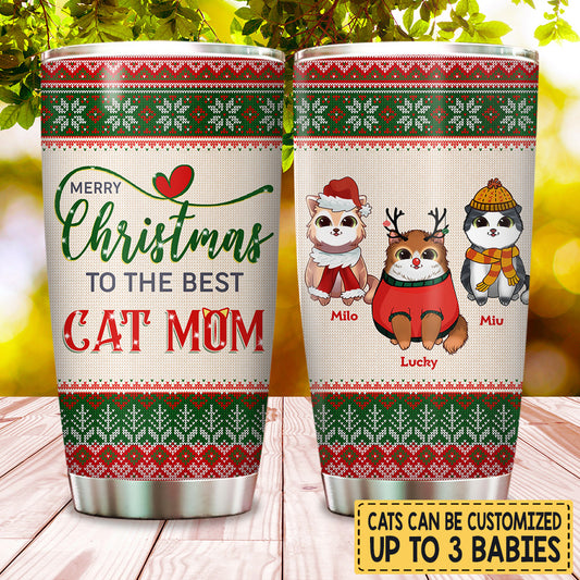 Merry Christmas To The Best Cat Mom - Personalized Tumbler