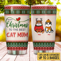 Merry Christmas To The Best Cat Mom - Personalized Tumbler