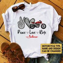 Personalized Peace Love Ride Motorcycle Shirt