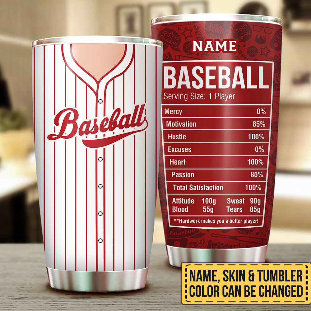 Personalized Baseball Player Nutritional Facts Tumbler