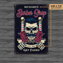 Personalized Barber Shop Get Faded Metal Sign
