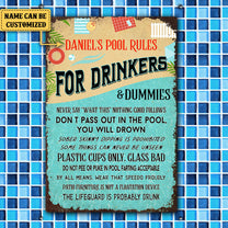 Personalized Pool Rules For Drinkers And Dummies Metal Sign
