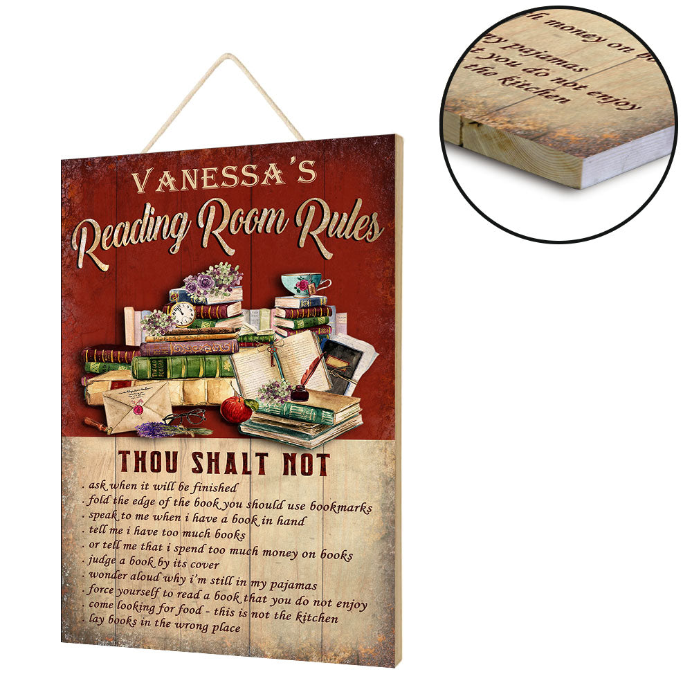 Personalized Reading Room Rules Pallet Wood Rectangle Sign